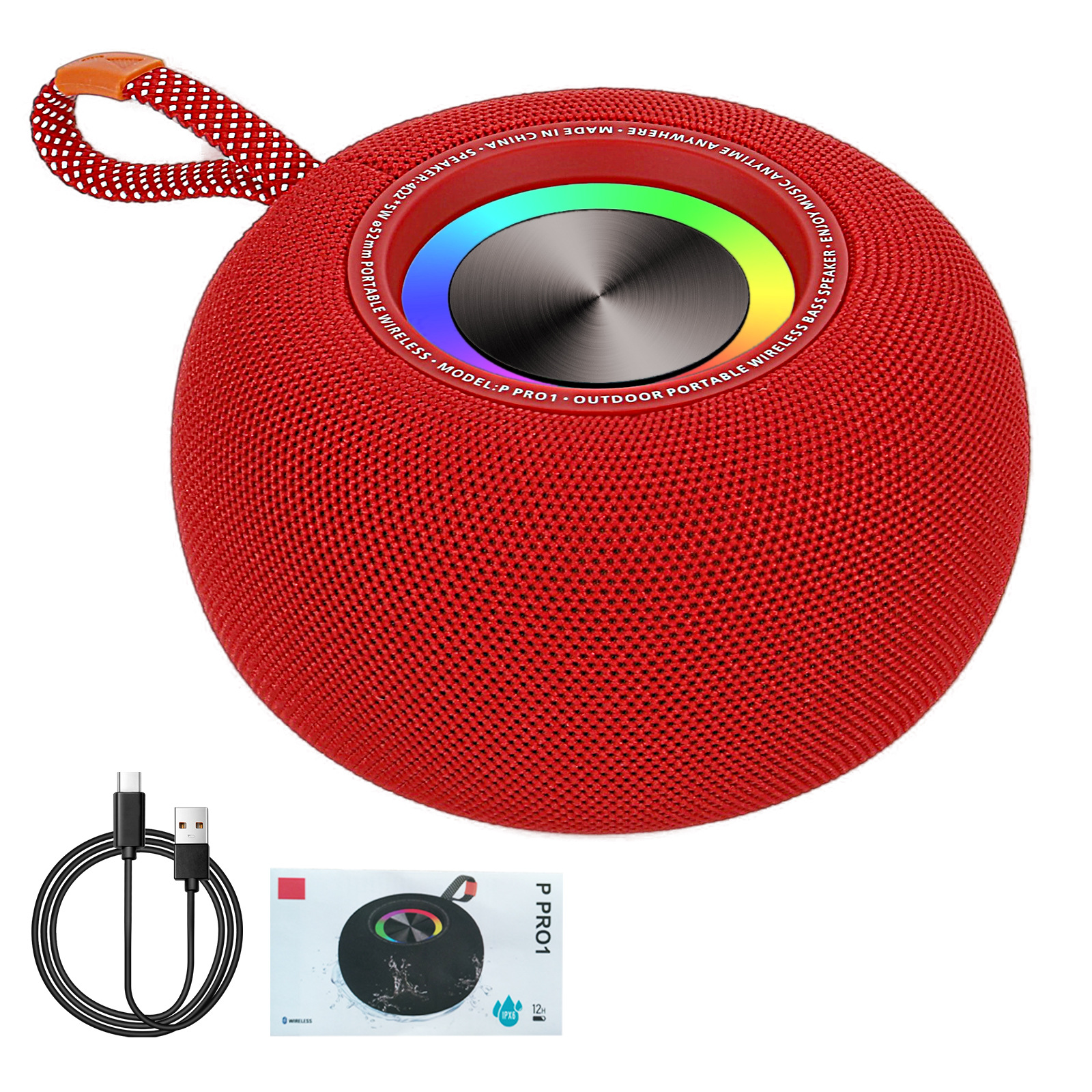 Tragbare drahtlose Bluetooth-Lautsprecher, IPX6 wasserdichter kleiner Duschlautsprecher, lauter Stereo-Sound mit Trageschlaufe für Outdoor (Rot)