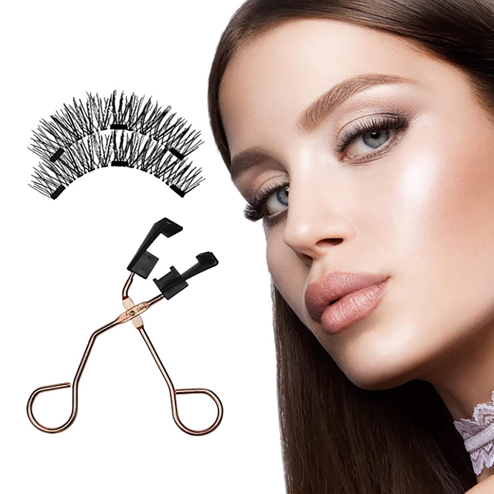 4 Paare magnetische falsche Wimpernverlängerungen halb-natürlich schwarz lockig dick wiederverwendbare Wimpern mit Applikator kein Kleber 3D-Look Augen-Make-up für Mädchen