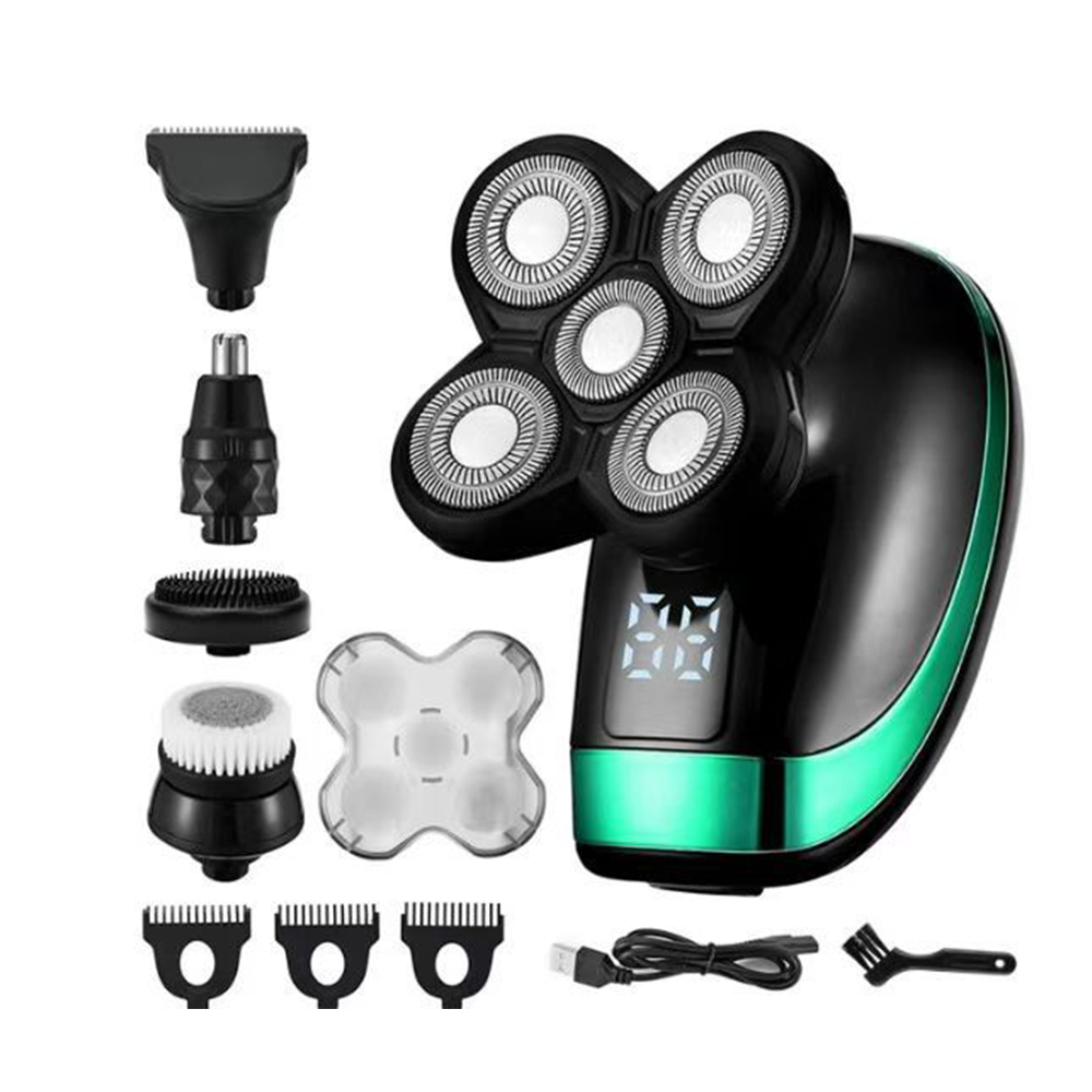 Head Shavers für Glatzköpfige Männer, 5D Elektrischer Rasierer für Nasse und Trockene Elektrorasierer mit LED-Lichtern, Nasenhaare- und Koteletten-Trimmer sowie Gesichtsreinigungsbürste