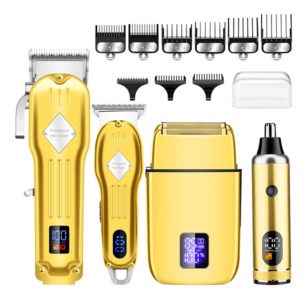 Haar Clippers für Herren, Professioneller Barttrimmer Herren Rasierer Elektrischer Rasierer Nasenhaartrimmer Kit, Kabelloses Friseur Clippers und Trimmer Set (Gold)