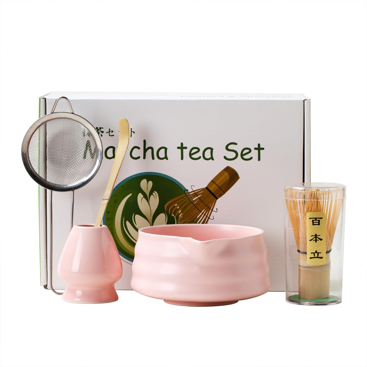 Matcha Set mit Schüssel, Matcha Sifter, Matcha Whisk Holder - Das perfekte Matcha-Kit für Tee (5 Stück)