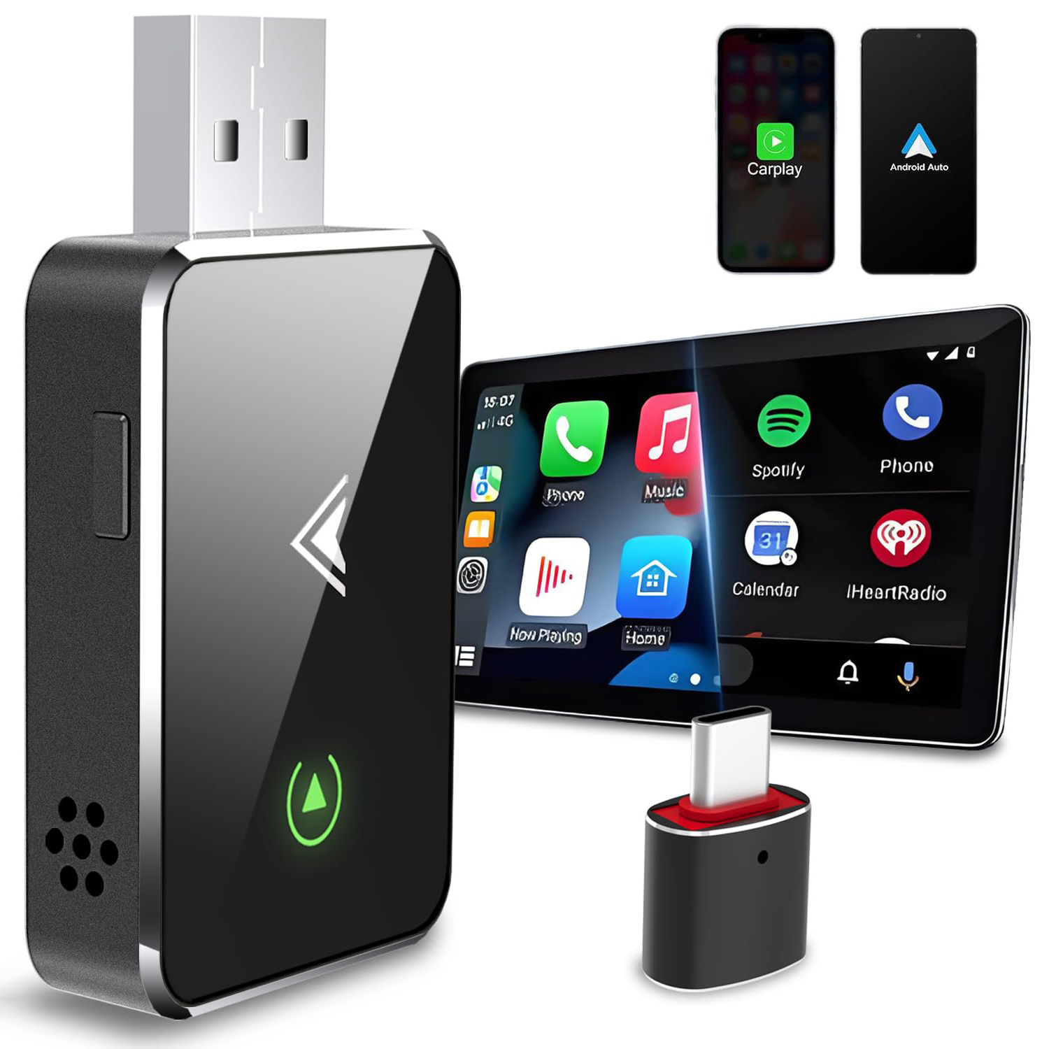 Mini Wireless Carplay & Android Auto Adapter 2 in 1, Speicherfunktion löschen, Schnelle stabile Verbindung, Keine Verzögerung, für 2016+ Autos iOS 12+ Android 11+ (Schwarz)