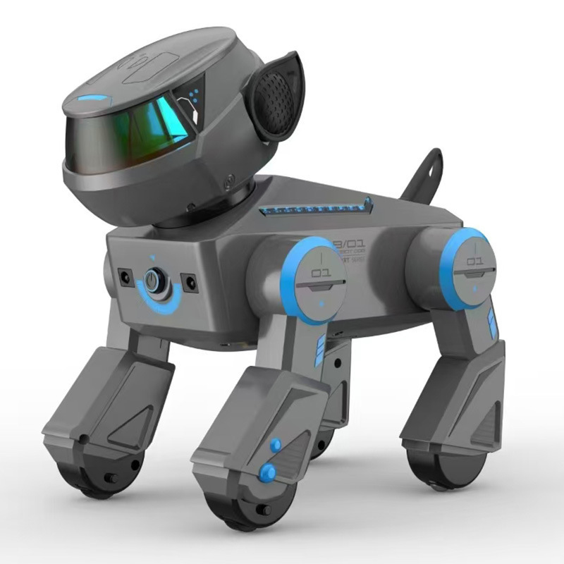 Fernbedienung Roboterhund, Programmierbarer Intelligenter Roboterhund mit Bluetooth und LED-Augen, Tanzendes Wiederaufladbares Interaktives Roboterwelpe Spielzeug für Kinder (Grau)