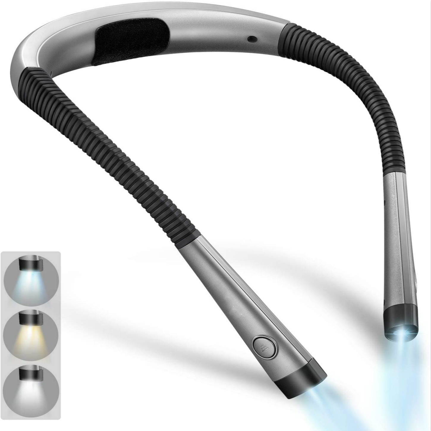 LED-Halsleselicht, Buchlicht zum Lesen im Bett, 3 Farben, 6 Helligkeitsstufen, biegsame Arme, wiederaufladbar, langanhaltend, perfekt zum Lesen, Stricken, Camping,