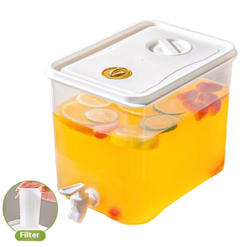 8.8L Große Kapazität Kühlschrank Kaltwasser-Dispenser Mit Hahnfilter Obsttee Saft Getränkebehälter Haushalts-Eiswasser-Krug Weiß