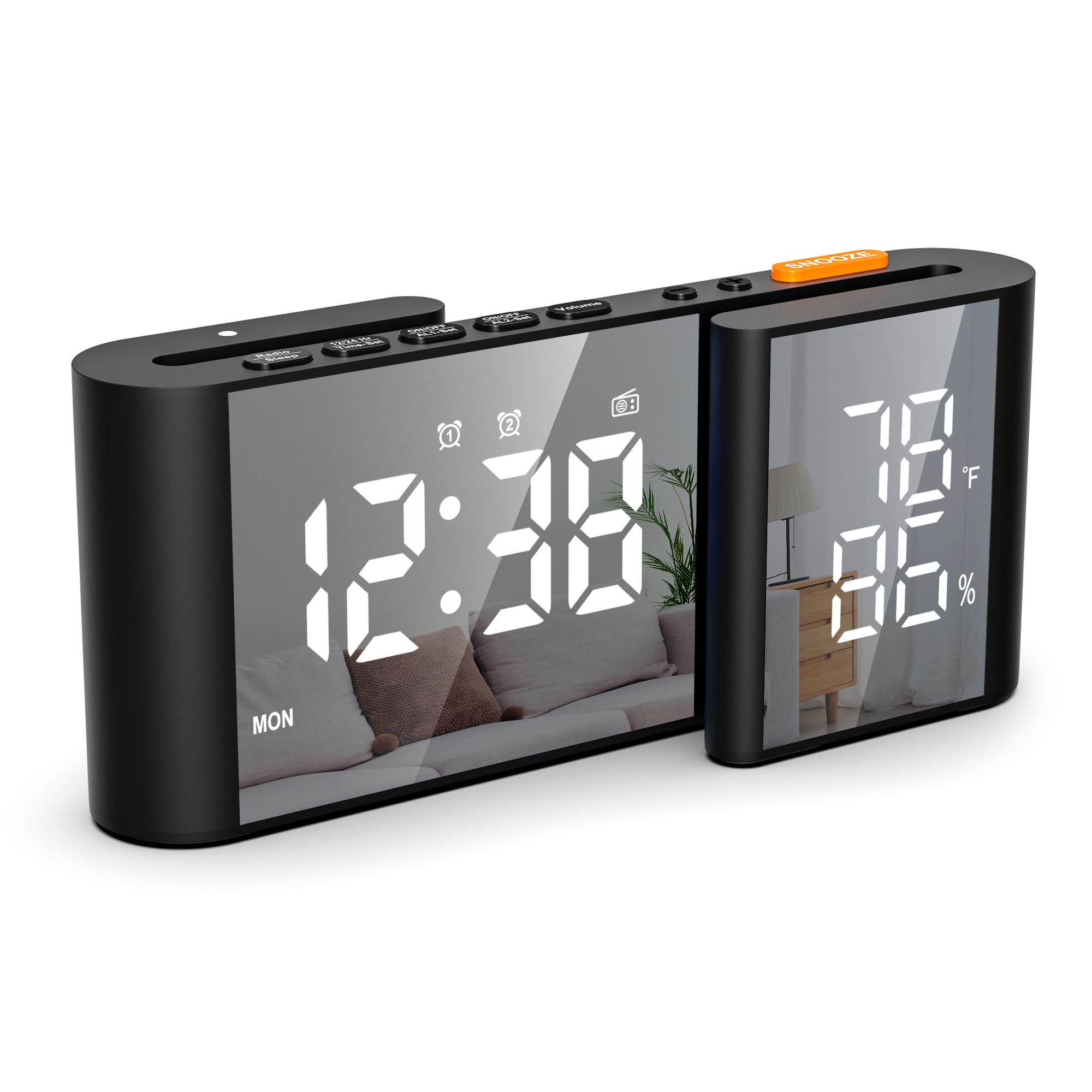 Dual Screen LED-Digitaler Wecker mit FM-Radio Temperatur- und Feuchtigkeitsanzeige