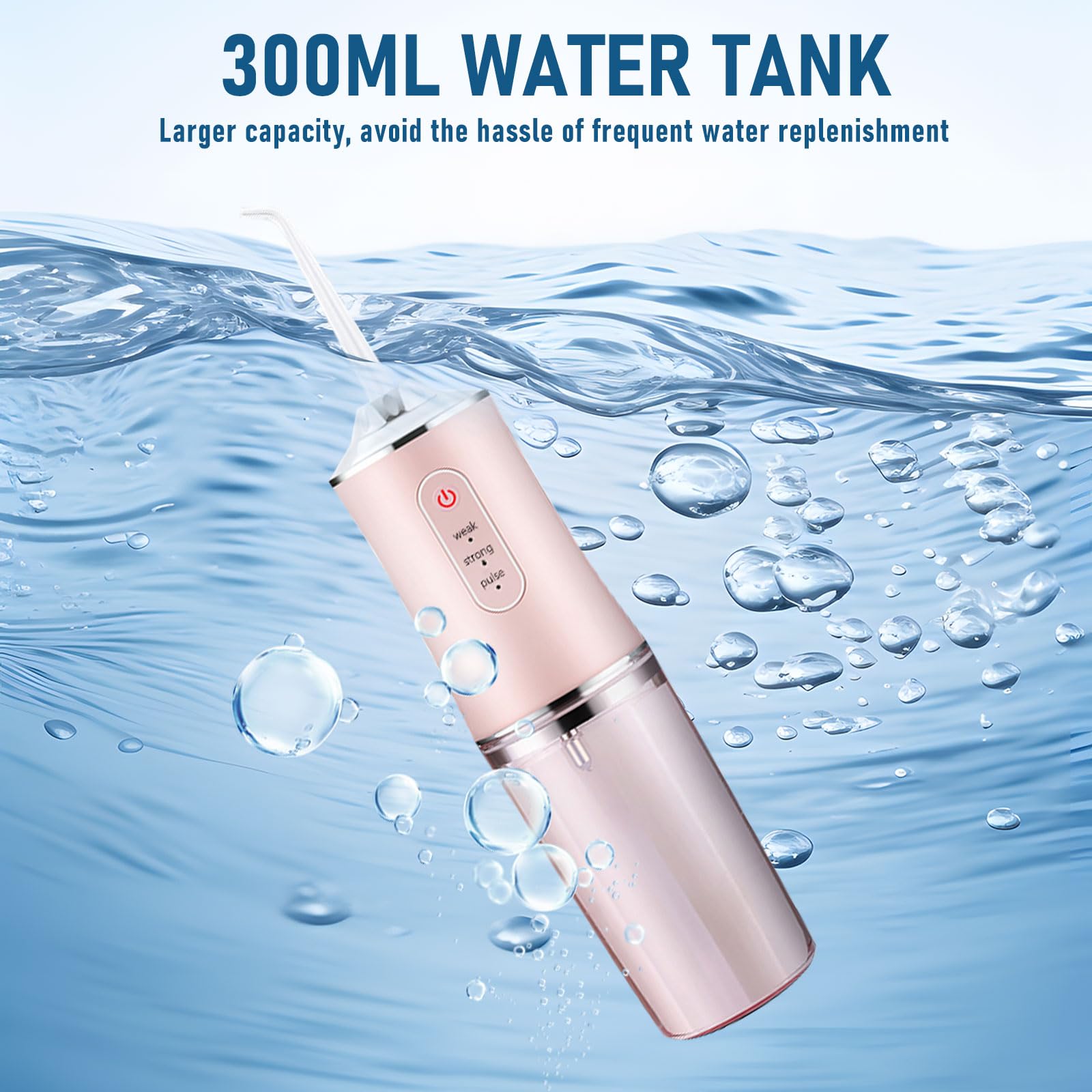 Elektrischer Wasserflosser Kabellos für Zähne 3 Modi 4 Jet-Spitzen Reinigung und Zahnseide Wasser Dental Tragbarer Floss Irrigator Orale Wasser Zahnseide Wiederaufladbar Tonsil Stone Reise (Pink)