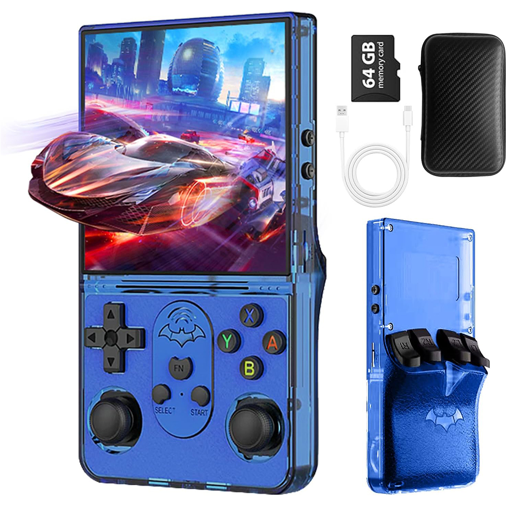 S600 Retro Gaming-Konsole, Handheld-Konsole mit 4,0-Zoll-Bildschirm Linux-System mit 64G TF-Karte, Unterstützung für 10+ Simulatoren, Wiederaufladbare tragbare Spielkonsole (Blau)