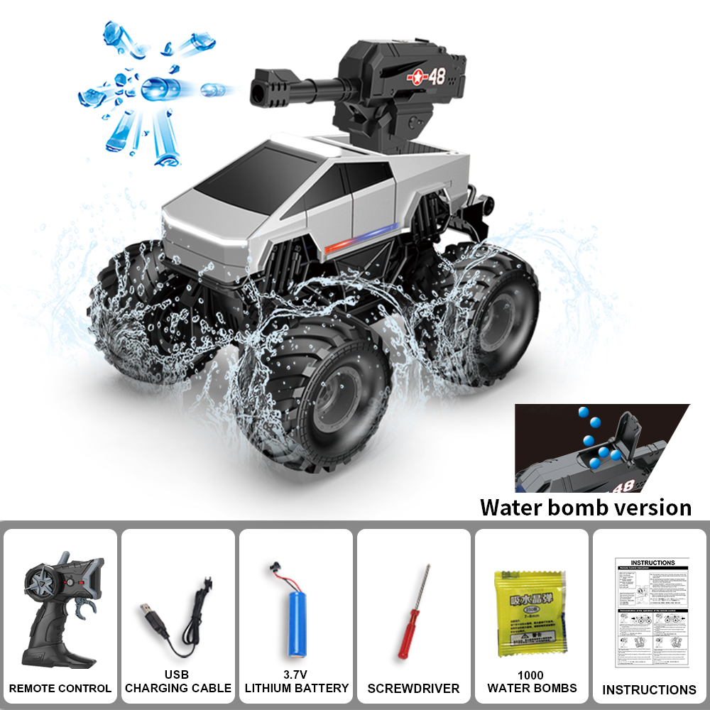 RC Monster Truck Tesla Cyberquad 2.4G Off-Road Spielzeug Amphibisches Wasserfahrzeug 1200mAh 120Min Ladezeit Alter 6+ Kinder Weihnachtsgeschenk COL Silber