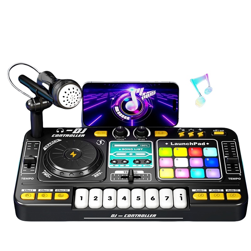 Schwarzer DJ Plattenspieler Bluetooth Licht Musik Rhythmus Elektronisches Keyboard Spielzeug Musikinstrumente Geschenke für Jungen Mädchen zum Geburtstag Weihnachten Neujahr