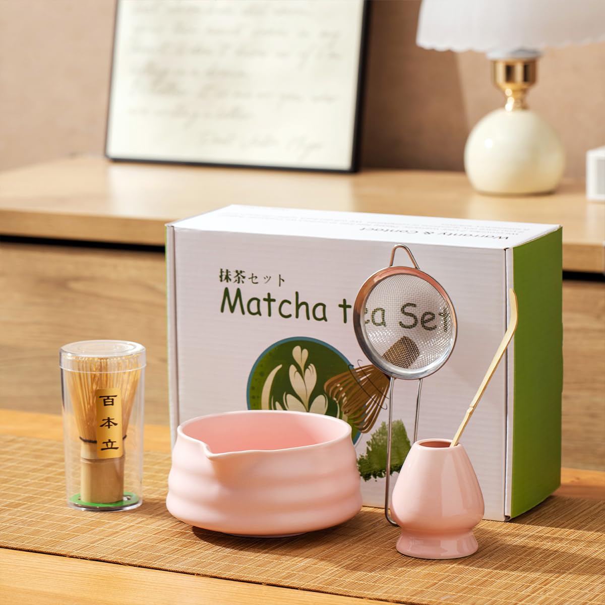 Matcha Set mit Schüssel, Matcha Sifter, Matcha Whisk Holder - Das perfekte Matcha-Kit für Tee (5 Stück)