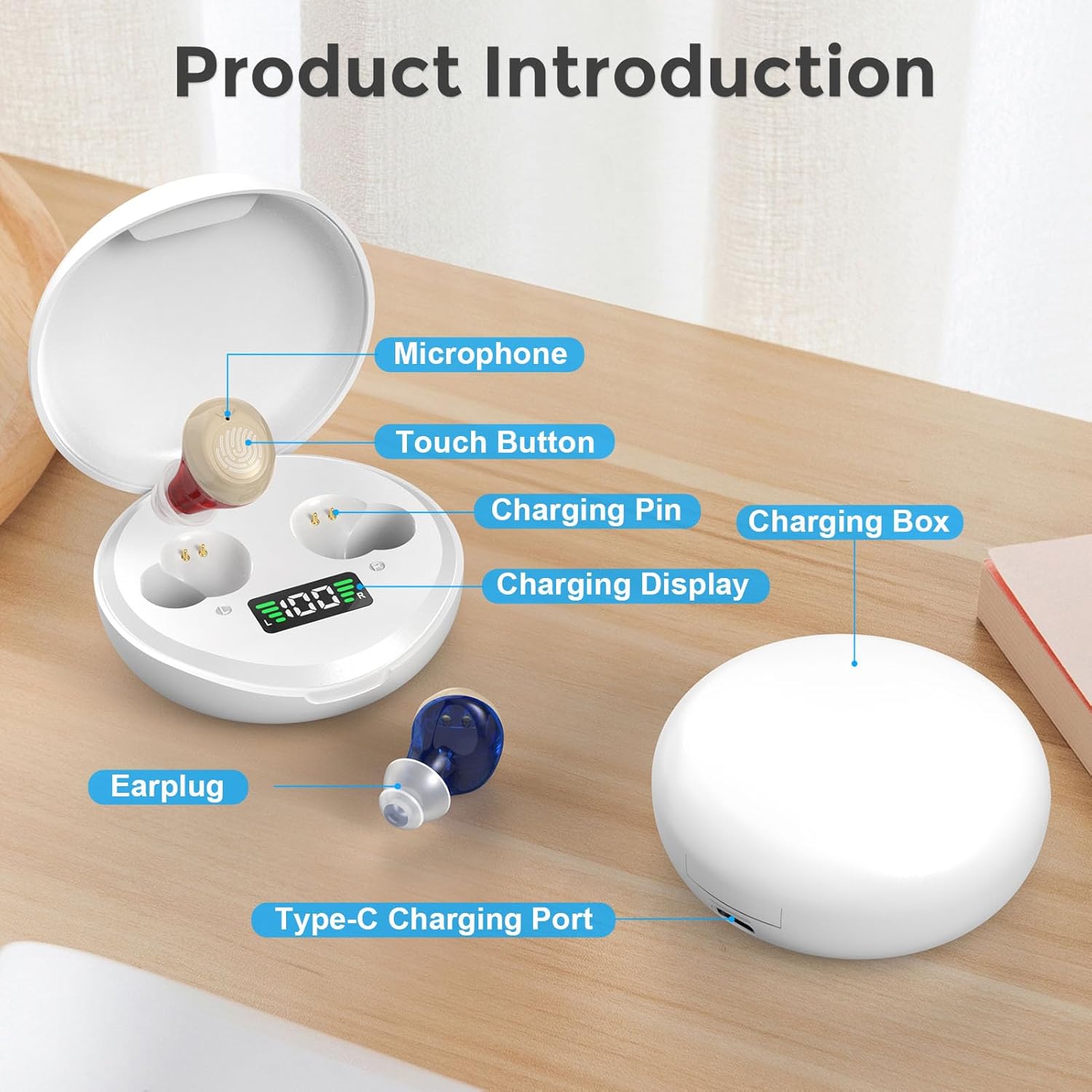 Mini Hörgeräte für Senioren Wiederaufladbare Hörgeräte mit Digitalanzeige Tragbares Hörgerät mit Geräuschunterdrückung