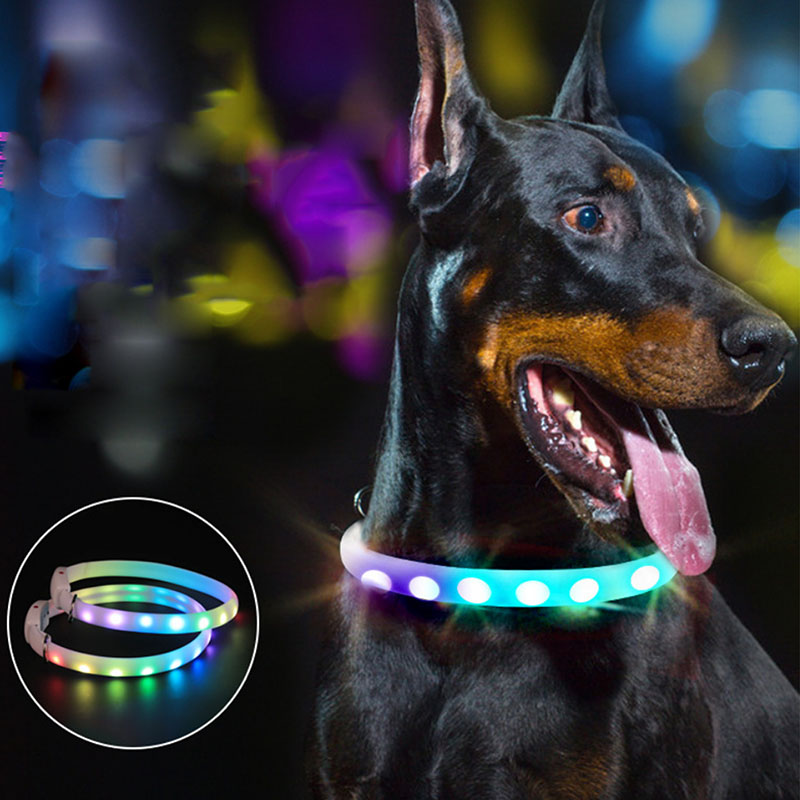 11 Farben LED USB Wiederaufladbares Hundehalsband LED Licht Nachtsicherheits Leuchtendes Halsband Haustier Luminöses Blinkendes Halsband Anti-Verloren Geschirre