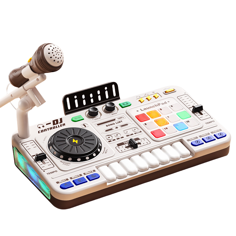Weißer DJ-Plattenspieler Bluetooth Licht Musik Rhythmus Elektronisches Keyboard Spielzeug Musikinstrumente Geschenke für Jungen Mädchen zum Geburtstag Weihnachten Neujahr