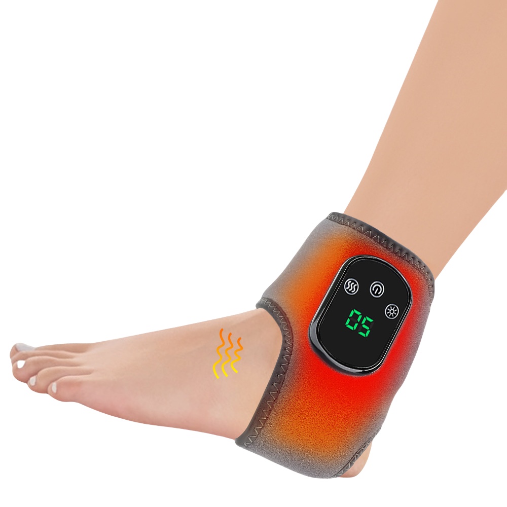 ordloser Knöchelmassager mit Wärme 5 Wärmestufen 3 Vibrationsmodi USB Wiederaufladbare Heizbandage Wickelwärmer Weihnachtsgeschenk COL Grau