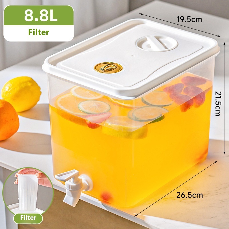 8.8L Große Kapazität Kühlschrank Kaltwasser-Dispenser Mit Hahnfilter Obsttee Saft Getränkebehälter Haushalts-Eiswasser-Krug Weiß