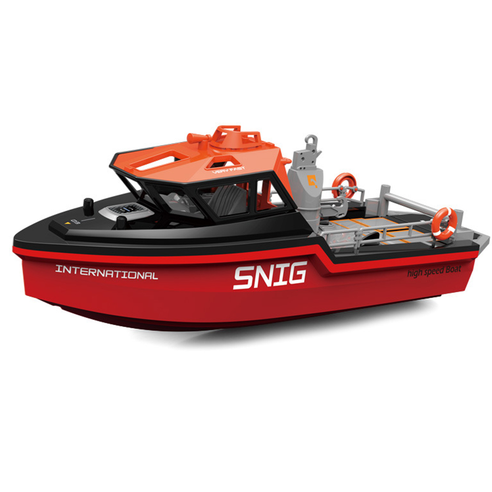 Ferngesteuertes Boot für den Pool, ferngesteuertes Rettungsboot mit Turbinen-Wasserstrahl/Brushless-Antrieb, 2,4GHz Niedriggeschwindigkeits-Modellschiff für Kinder (Schwarz Rot)