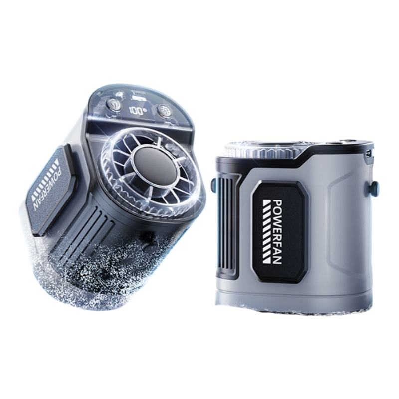 Gray 100 Speed USB Wiederaufladbarer Taillenlüfter Tragbarer Outdoor-Kühlung LED-Anzeige Wasserdicht Staubdicht Fallfest Für Baustellen Hals Handheld-Nutzung