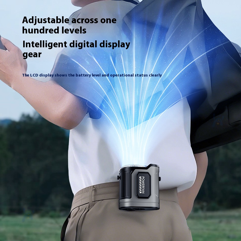 Orange 100 Speed USB Wiederaufladbarer Taillenventilator Tragbarer Outdoor-Kühlventilator LED-Anzeige Wasserdicht Staubdicht Stoßfest Für Hals Handheld-Einsatz