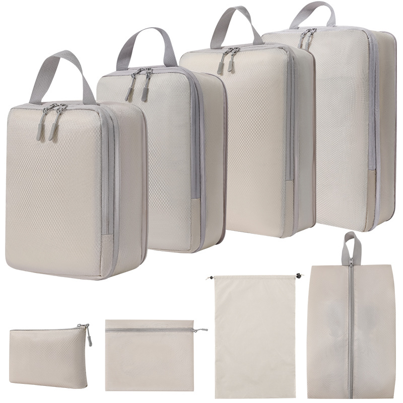 8er-Pack Kompressions-Packwürfel für Koffer, Reiseset Organizer-Taschen für Gepäck, Erweiterbare Reisetaschen, Gepäck-Organizer Farbe Beige