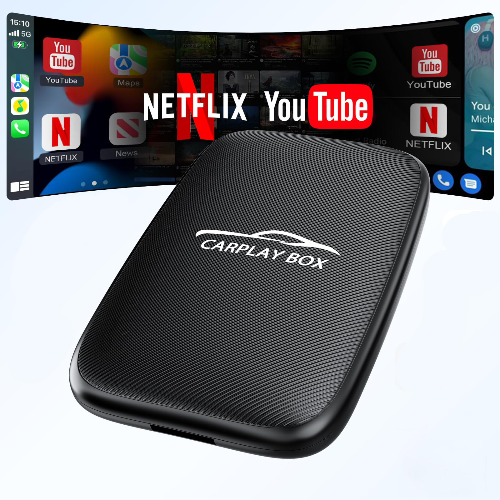 3 in 1 Wireless CarPlay Adapter 2025 Aufgerüstet, Kabelloser CarPlay und Android Auto Adapter Eingebaute Netflix YouTube Unterstützung TF-Karte, Fabrik Car Play Video Box