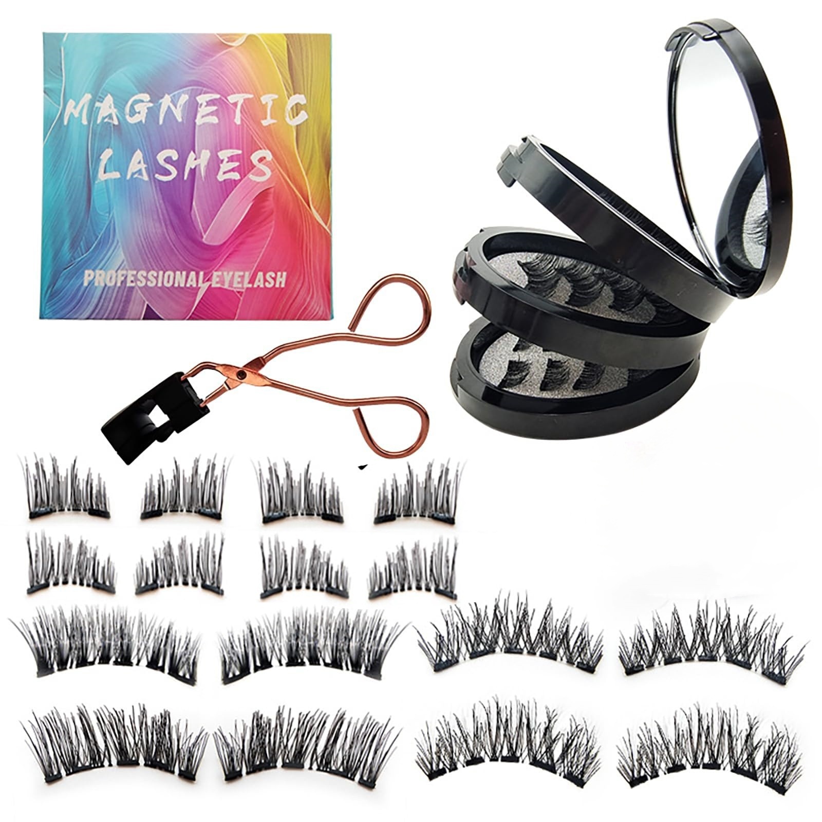 4 Paare magnetische falsche Wimpernverlängerungen halb-natürlich schwarz lockig dick wiederverwendbare Wimpern mit Applikator kein Kleber 3D-Look Augen-Make-up für Mädchen