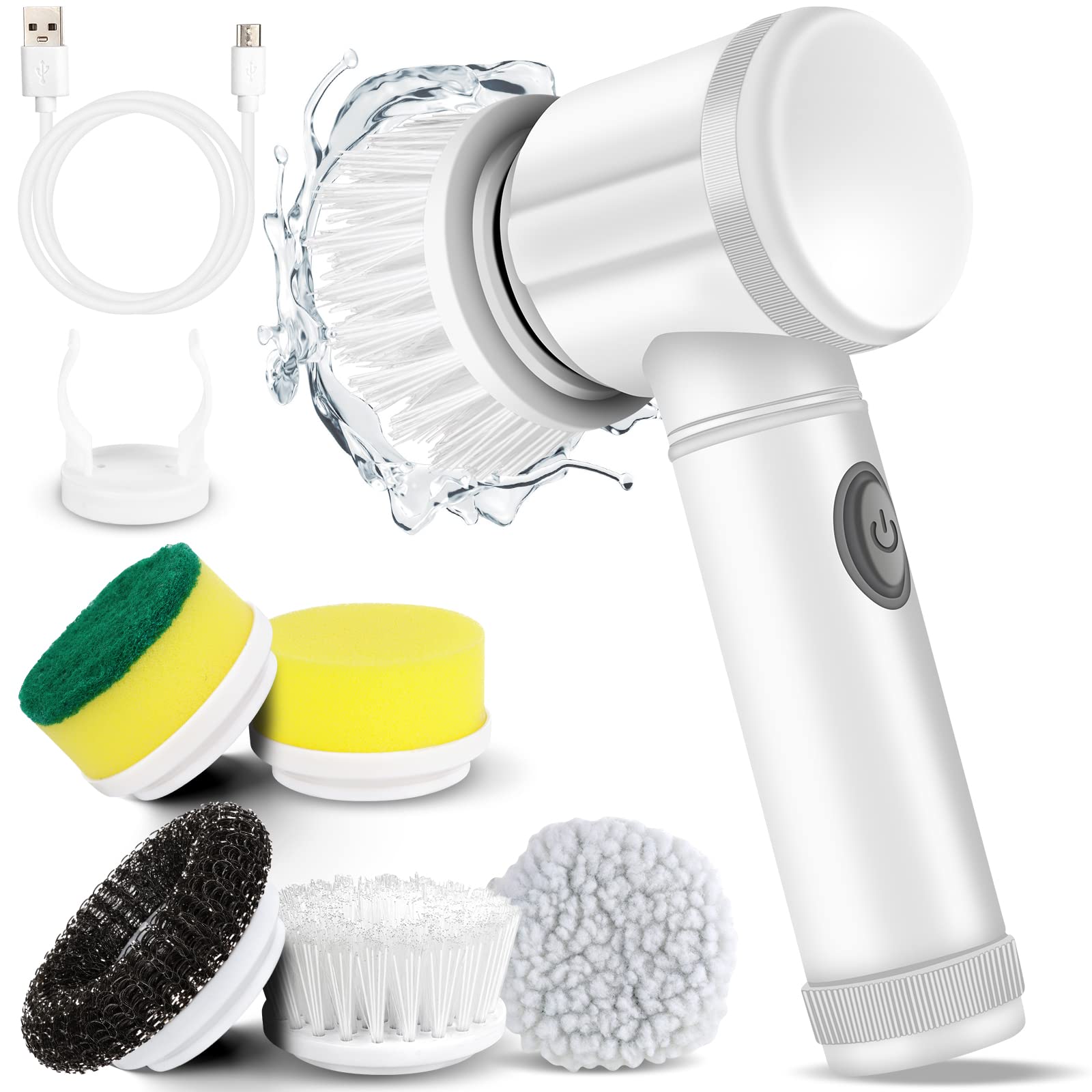 Elektrische Spin Scrubber Elektrische Reinigungsbürste Kabelloser Power Scrubber mit 5 austauschbaren Bürstenköpfen Handheld Power Duschschrubber für Badewanne, Boden, Wand, Fliesen, Toilette, Fenster, Waschbecken