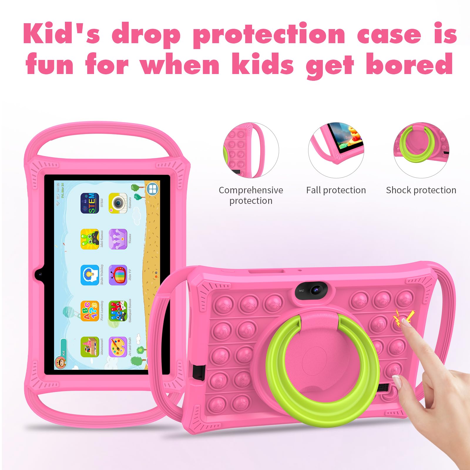 7 Zoll Tablet Android 13 mit stoßfester Hülle, 4GB(2+2) RAM 32GB ROM, Kindersicherung WiFi Dual-Kamera mit Augenschutz für Mädchen (Pink)