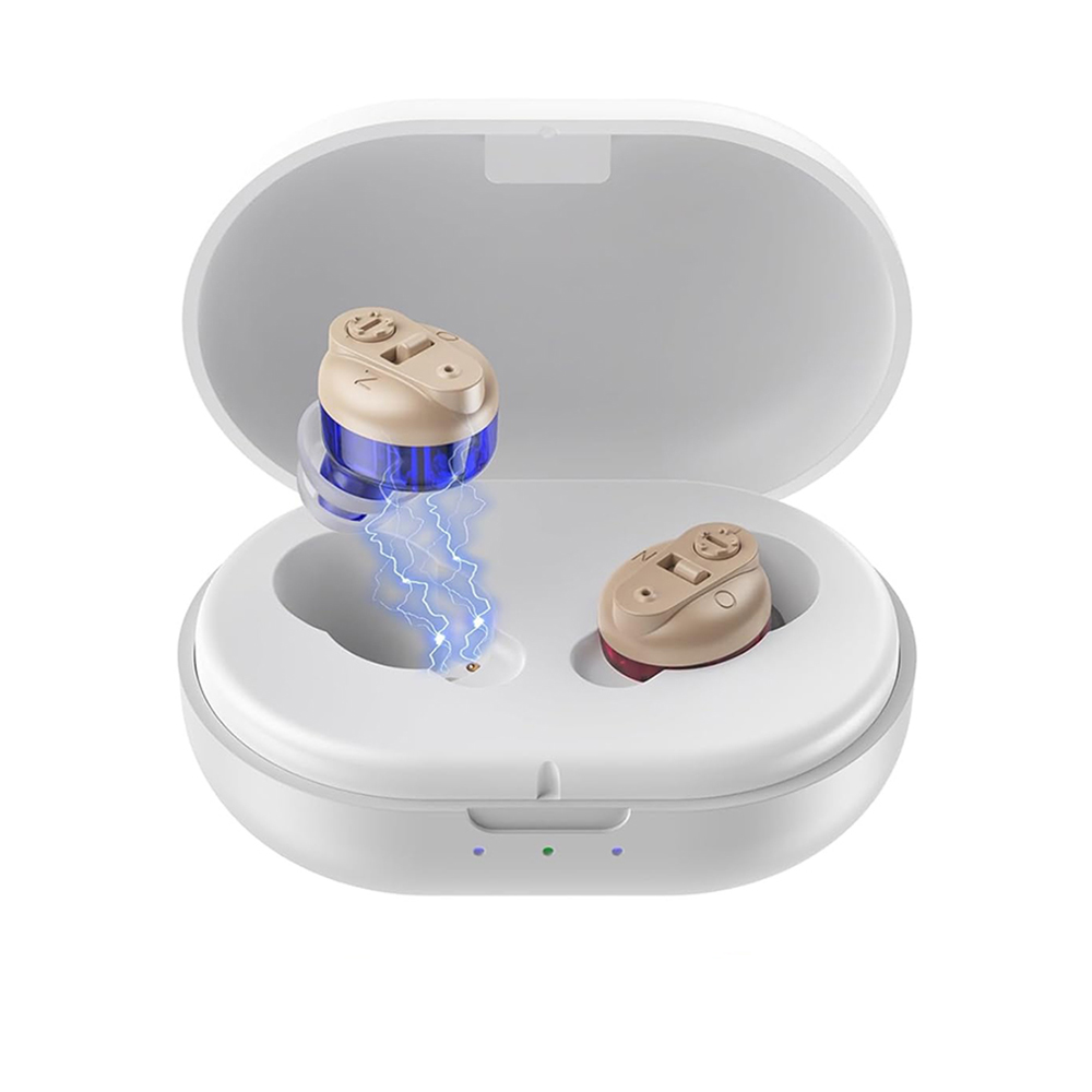 Hörgeräte mit Geräuschunterdrückung Wiederaufladbares Hörgerät für Senioren Einstellbare Lautstärke mit Ladeetui