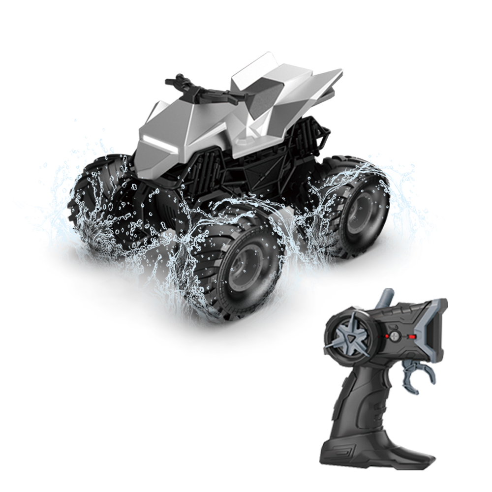 RC Monster Truck Tesla Cyberquad 2.4G Off-Road Spielzeug Amphibien-LKW 18650mAh 120Min Ladezeit Alter 6+ Kinder Weihnachtsgeschenk COL Silber