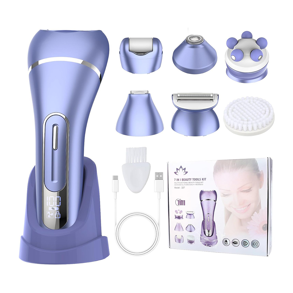 6 in 1 Epilierer Haarentfernung für Frauen, Rasierer, Bikini, Gesicht Rasierer, Gesichtsreinigungsbürste, Gesichtsmassage und Körperpeeling, IPX6 Wasserdichter Damenrasierer Nass & Trocken