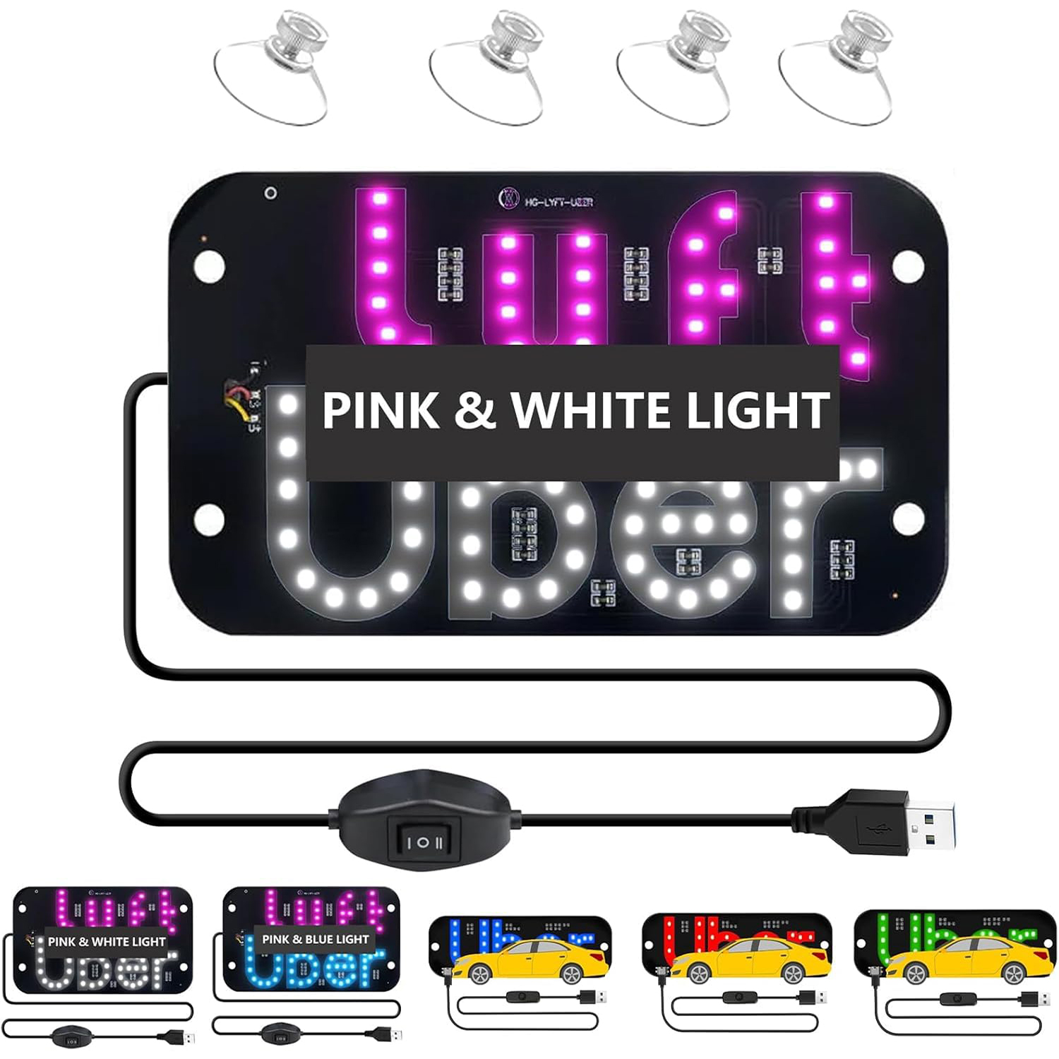 LED-Leuchtschild für Auto, Taxi-Windschutzscheiben-Leuchtschild, USB-Auto-LED-Display mit Saugnäpfen, Dual-Farbwechsel, USB-Stecker, Verbesserung der Nachtsichtbarkeit