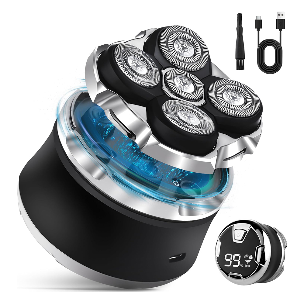 Head Shavers für glatzköpfige Männer, 5D Wiederaufladbarer Elektrorasierer, Nass-Trockenrasur LED-Anzeige, Rotationsrasierer Geschenk für Sohn Freund Geburtstag