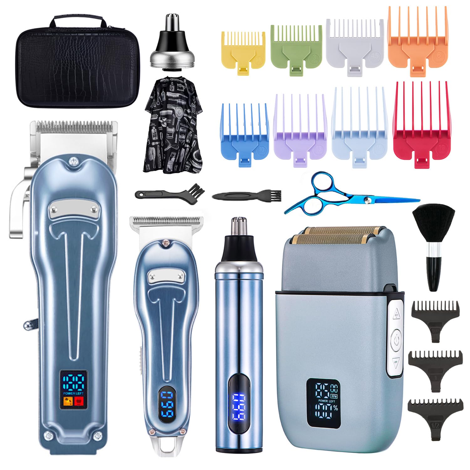 Hair Clipper für Männer Zero Gapped T-Blade Trimmer Kabellose Nasenhaarschneider Elektrischer Folienrasierer Wiederaufladbares Haarpflegeset mit LED-Anzeige (Blau)