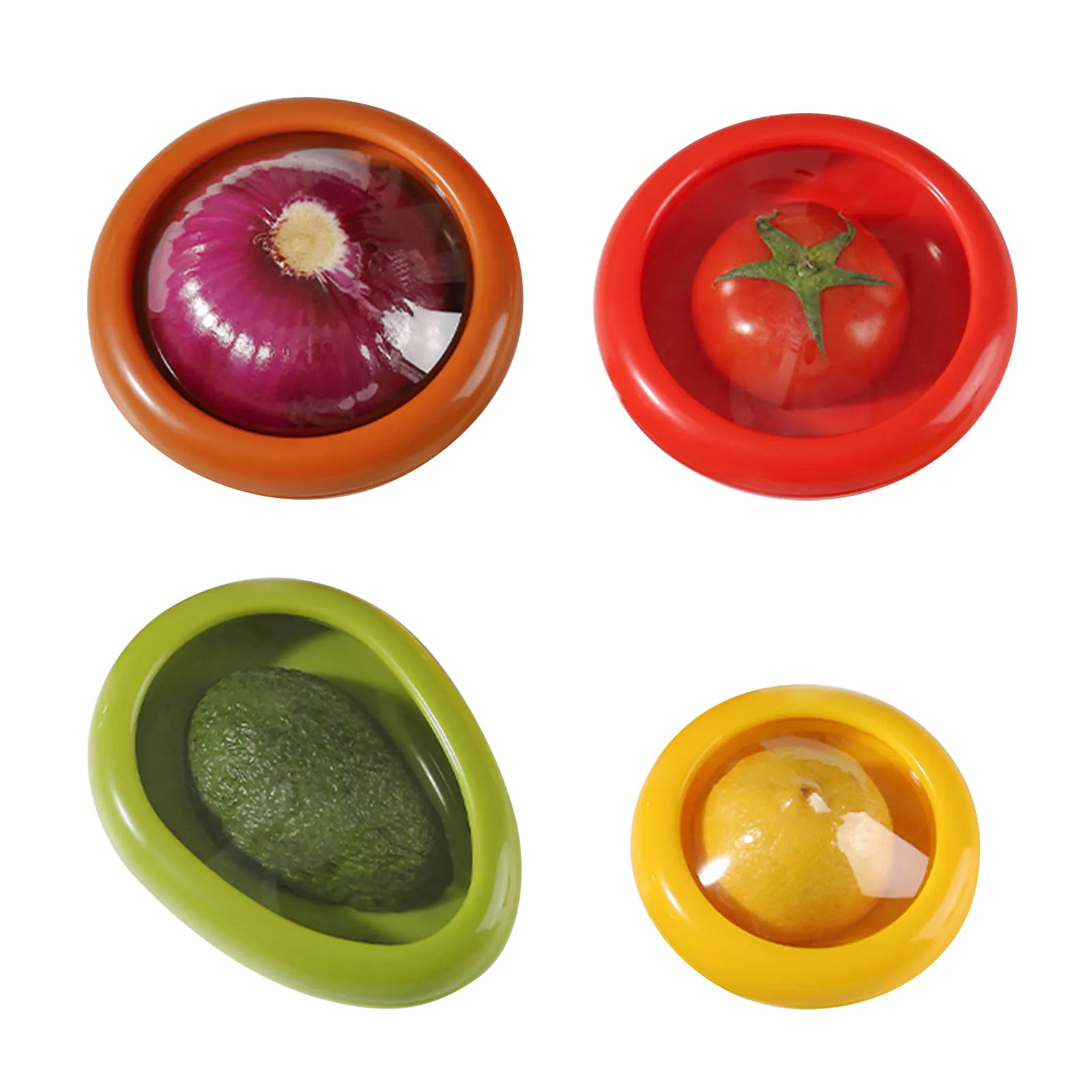 4er-Set Silikon-Frucht- und Gemüseaufbewahrungsbehälter für Kühlschrank, Onion Storage Container, Avocado Keeper, Tomato Saver und Lemon Holder.