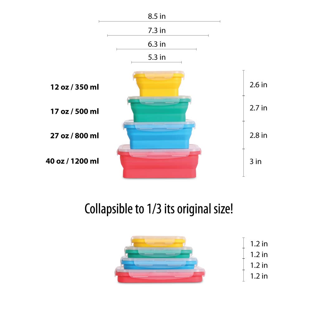 Rectangular Collapsible Silicone Container 4 Piece Set