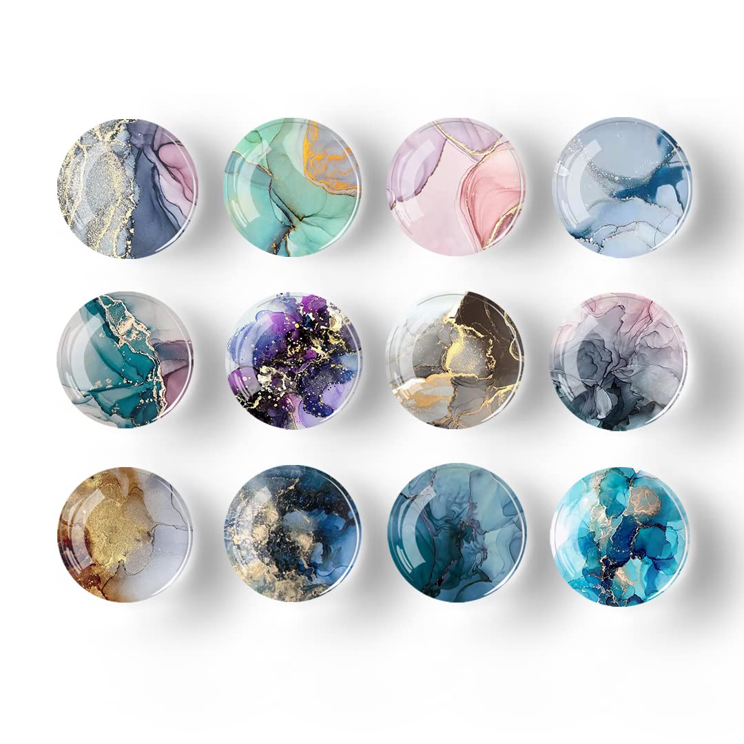 Glass Strong Magnetic Refrigerator Magnet Fridge Sticker,Marble Crystal Fridge Magnets Decoration for Crafts,Fridge Magnets for Kitchen, Office Whiteboard, Cabinet and Dishwasher 12Pack