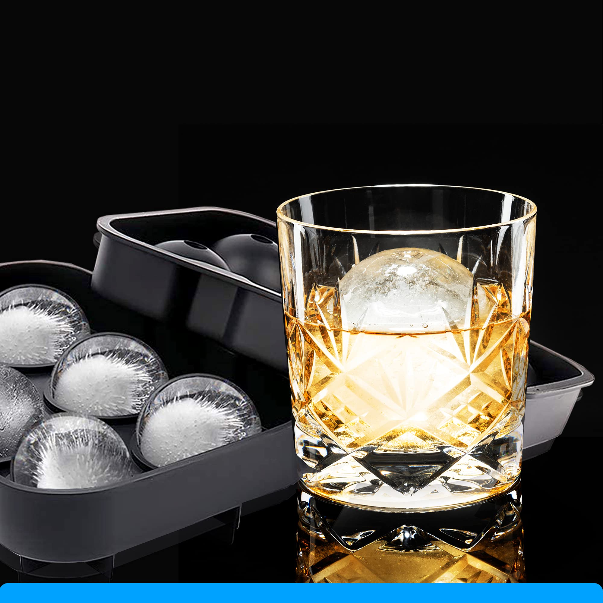 Silicone Whiskey Ice Ball Mold, Ice Ball Maker Mold, Round Ice Cube Mold, Sphere Ice Cube Mold, Square Large Ice Cube Tray for Cocktails & Bourbon - Easy Release BPA Free 2Pack