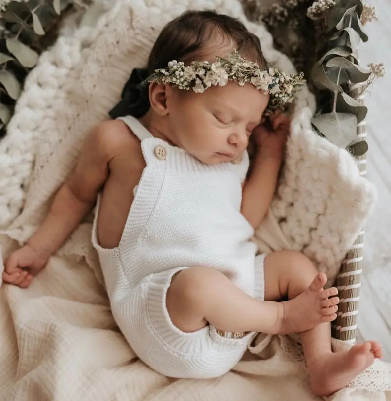 Milk Baby Mini Knit Romper - Short Sleeve - Summer - Cotton - Babies First Outfit - Photography Prop - Gender Neutral Clothing