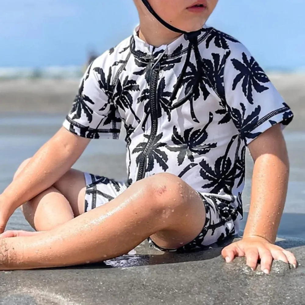 Boy Coconut Tree Swimsuit Set with Hat
