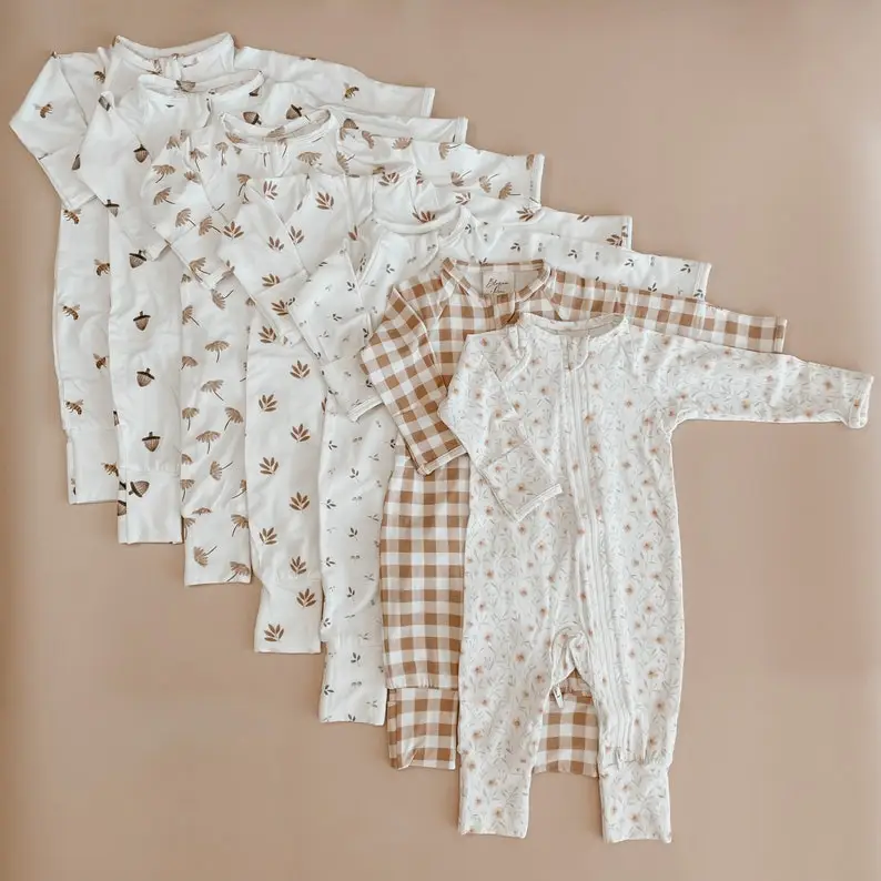 Gingham Bamboo Baby Growsuit Double Zip - Footie Romper - Zipsuit - Baby Announcement Outfit - One piece - Long Sleeve - Winter Clothes