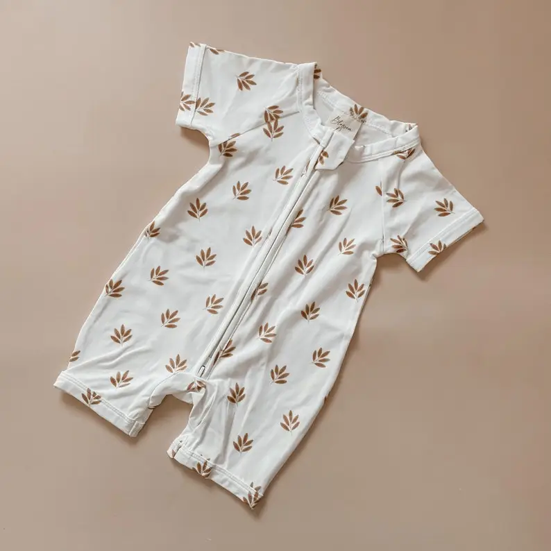 Short Sleeved Baby Zip Romper - Bamboo Romper - Zip suit - Baby Announcement Outfit - One piece - Newborn - Short Sleeve - Summer Clothes