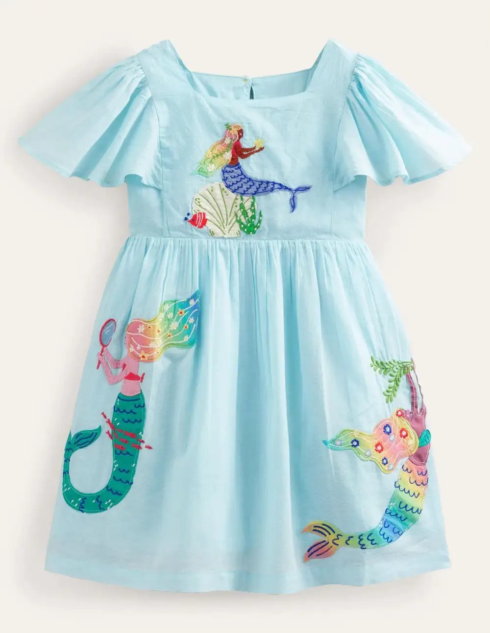 Toddler Girl Mermaid Appliqué Flutter-sleeve Dress