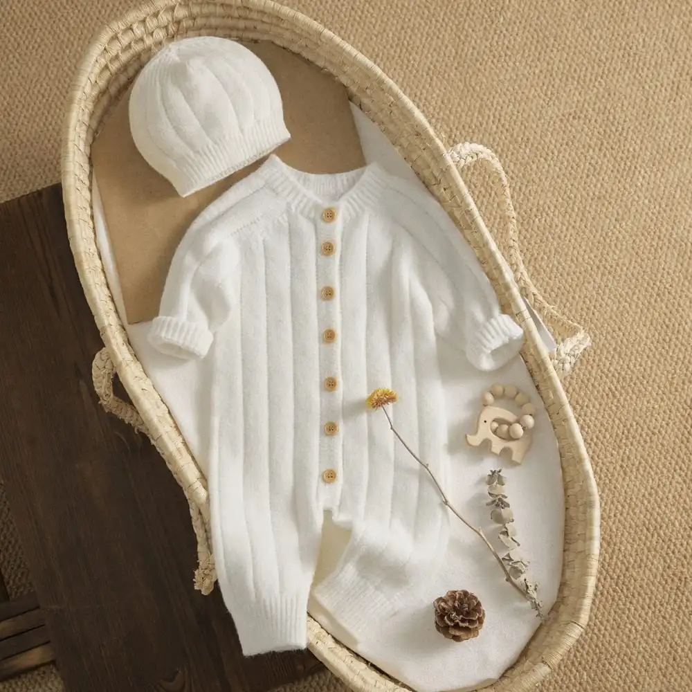 Knitted Baby Jumpsuit with Hat