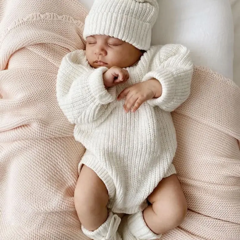 Cloud Chunky Knit Romper - Romper only - Newborn to 12M - Newborn photoshoot - Baby First outfit - White romper