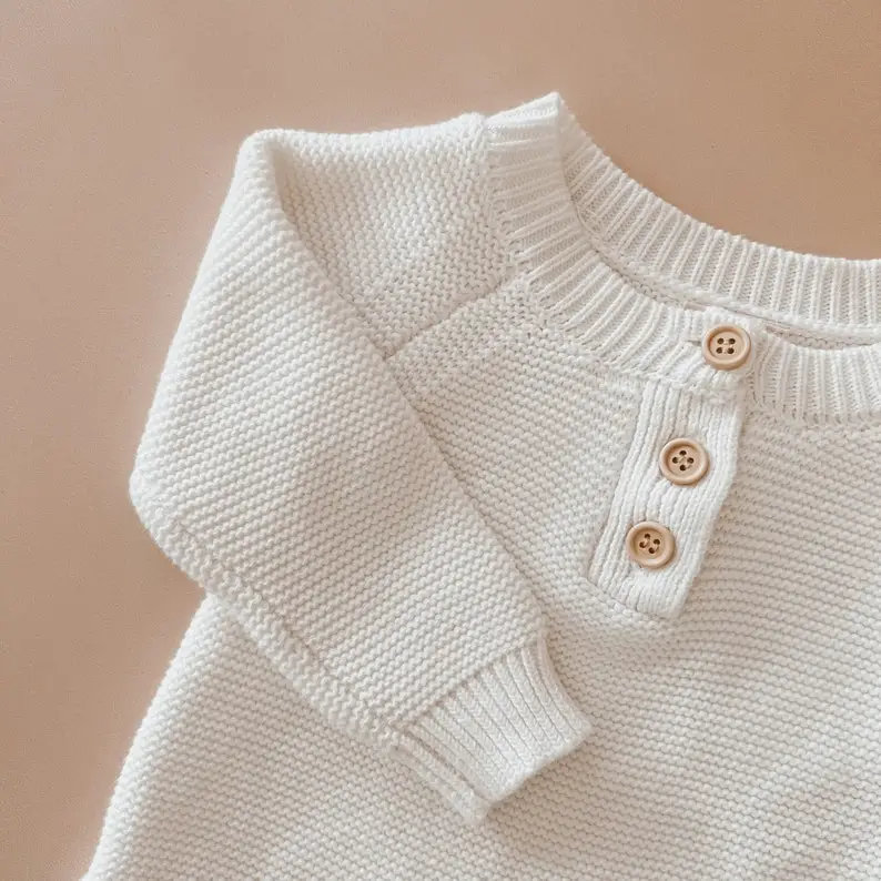 Milk Long Sleeve Baby Knit Romper - Winter - Cotton - Babies First Outfit - Photography Prop - Gender Neutral - Baby Announcement - Heirloom