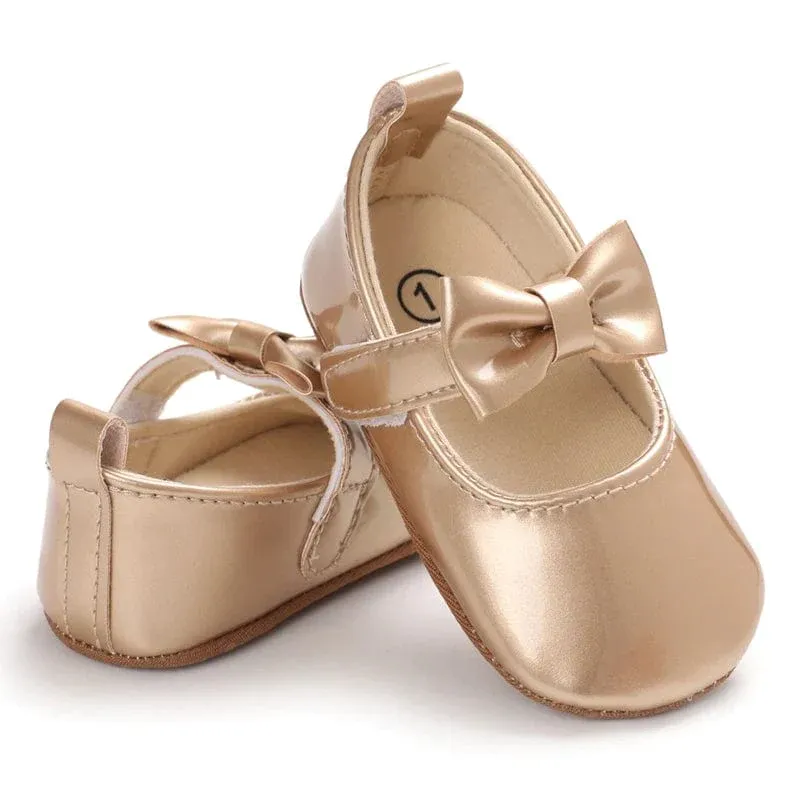 Metallic Bow Decorated Baby Girl Flats