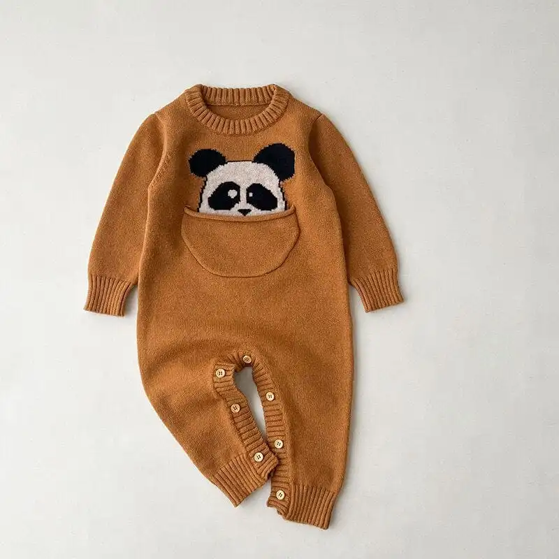 Cartoon Print Long Sleeve Baby Knitted Jumpsuit