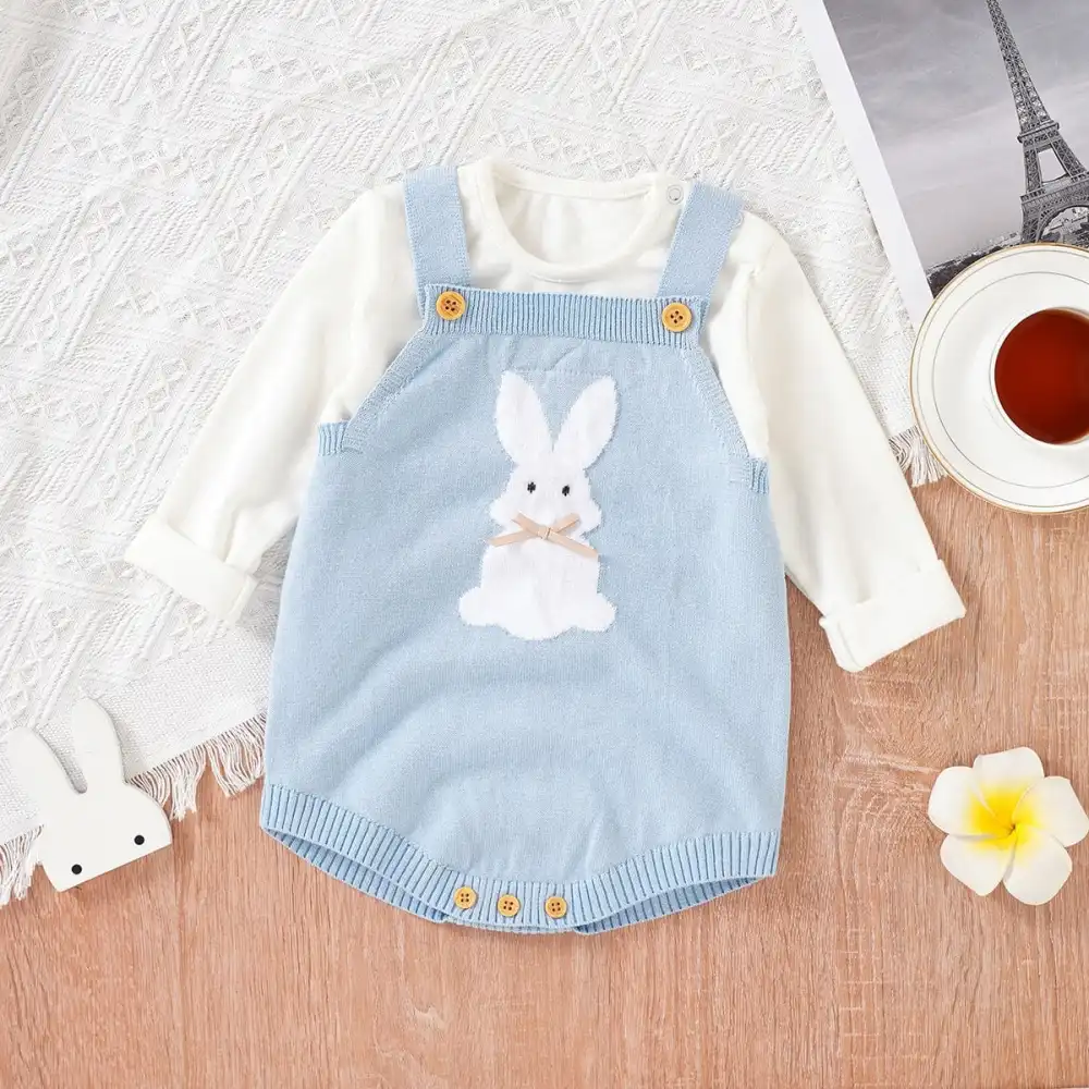 Knit Bunny Baby Overall with Bow