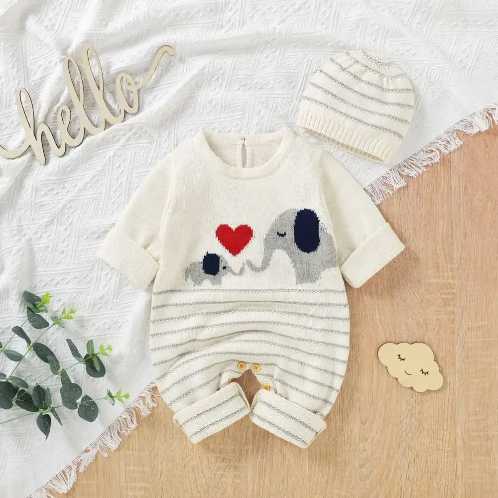 Elephant Knit Baby Romper